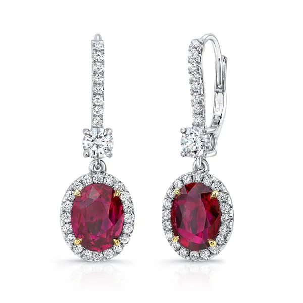 Uneek Precious Collection Halo Oval Ruby Drop Earrings Diamond Source Jewelers Greenwood Village, CO