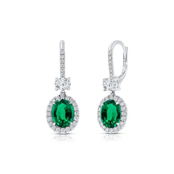 Uneek Precious Collection Halo Oval Emerald Drop Earrings Diamond Source Jewelers Greenwood Village, CO