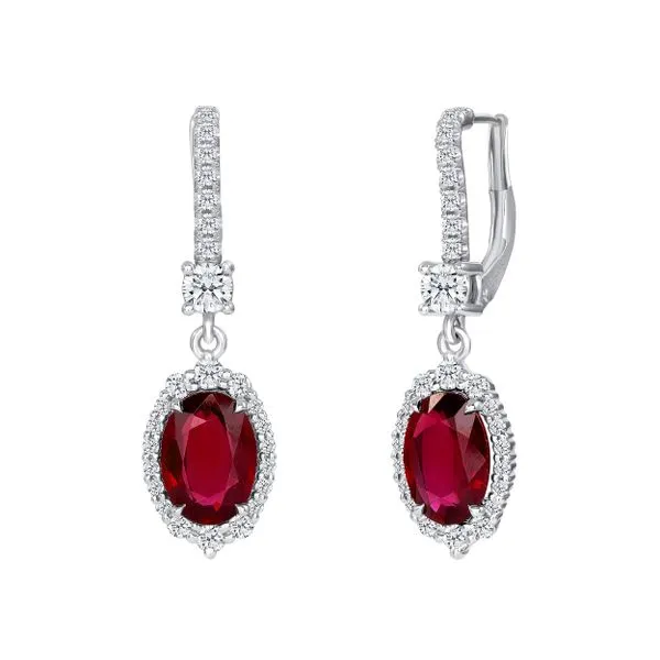Uneek Precious Collection Halo Oval Ruby Drop Earrings Diamond Source Jewelers Greenwood Village, CO