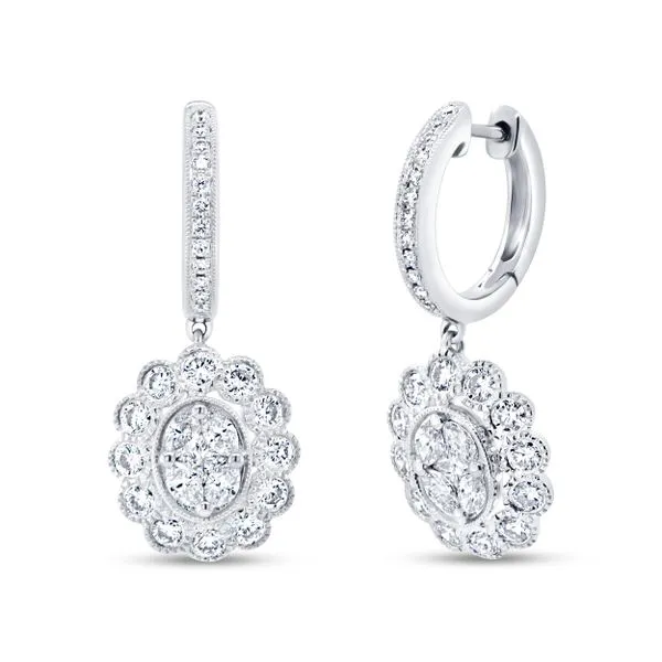 Uneek Petals Collection Halo Princess Diamond Drop Earrings Diamond Source Jewelers Greenwood Village, CO