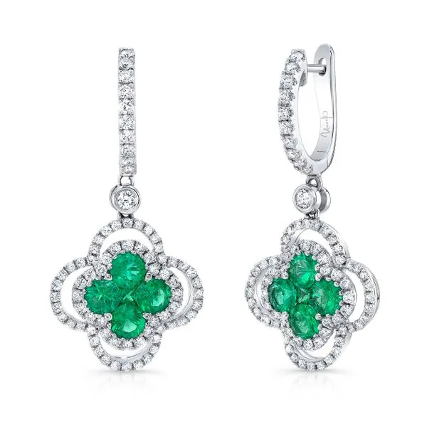 Uneek Precious Collection Floral Round Emerald Drop Earrings Diamond Source Jewelers Greenwood Village, CO