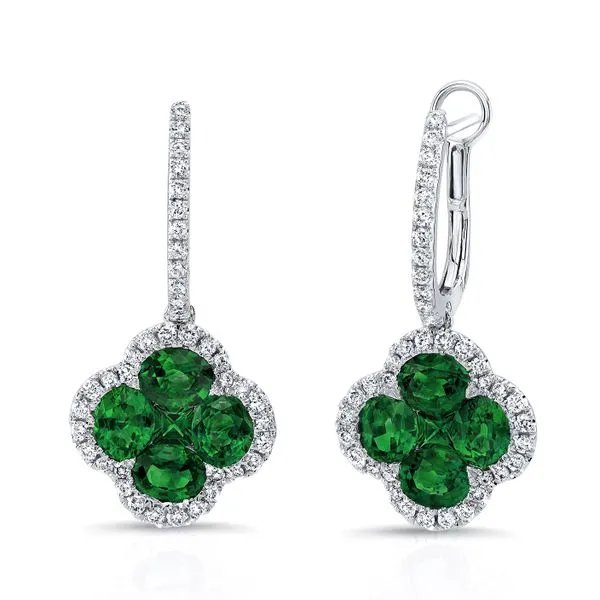 Uneek Precious Collection Floral Oval Emerald Drop Earrings Quest Fine Jewelers Fairfax, VA