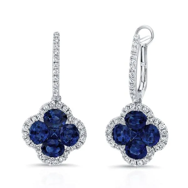Uneek Precious Collection Floral Oval Blue Sapphire Drop Earrings Diamond Source Jewelers Greenwood Village, CO