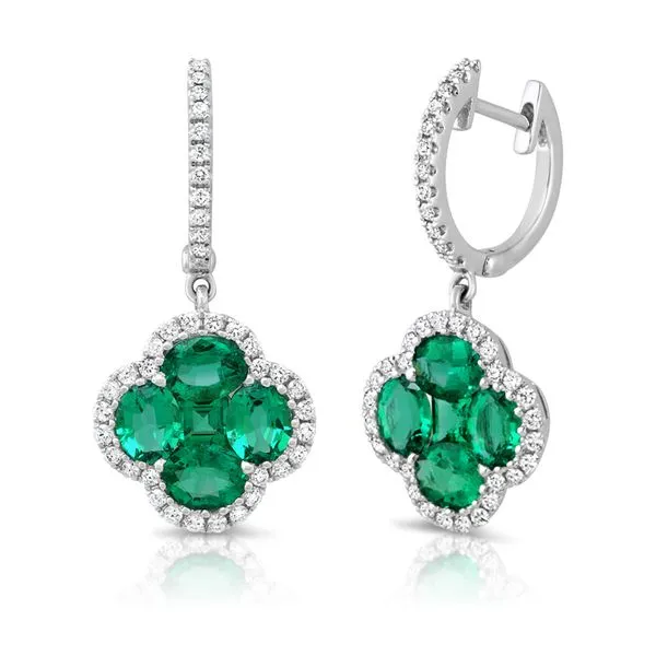 Uneek Precious Collection Floral Oval Emerald Drop Earrings Quest Fine Jewelers Fairfax, VA