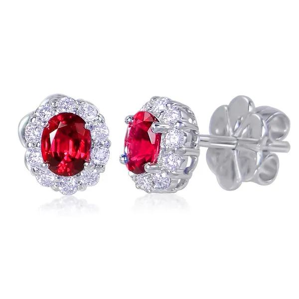 Uneek Precious Collection Halo Oval Ruby Stud Earrings Quest Fine Jewelers Fairfax, VA