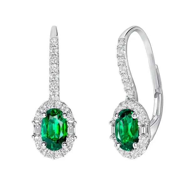 Uneek Precious Collection Halo Oval Emerald Drop Earrings Quest Fine Jewelers Fairfax, VA