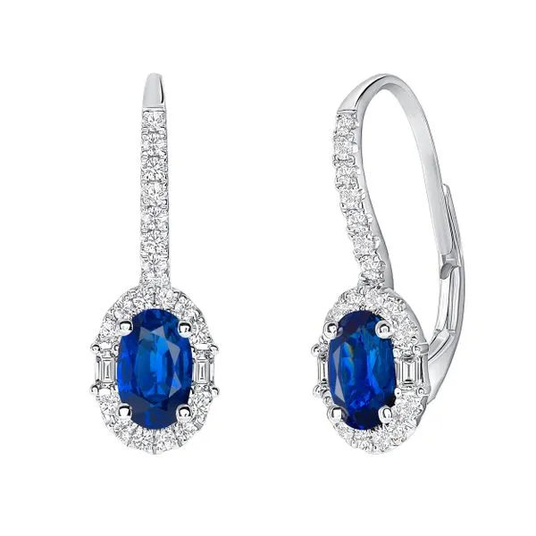 Uneek Precious Collection Halo Oval Blue Sapphire Drop Earrings Quest Fine Jewelers Fairfax, VA