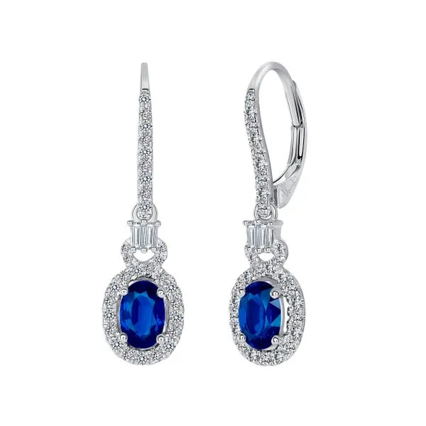 Uneek Precious Collection Halo Round Blue Sapphire Drop Earrings Quest Fine Jewelers Fairfax, VA