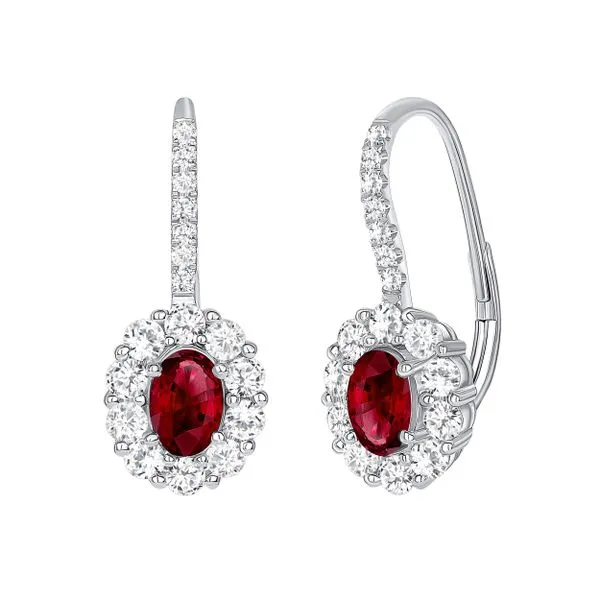 Uneek Precious Collection Halo Oval Ruby Drop Earrings Quest Fine Jewelers Fairfax, VA