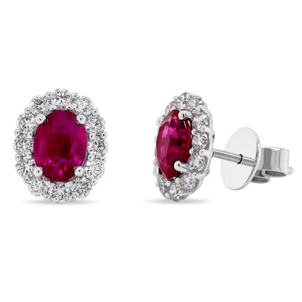 Uneek Precious Collection Halo Oval Ruby Stud Earrings Quest Fine Jewelers Fairfax, VA
