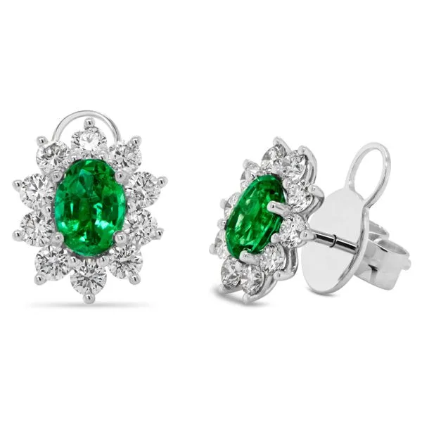 Uneek Precious Collection Halo Oval Emerald Stud Earrings Quest Fine Jewelers Fairfax, VA
