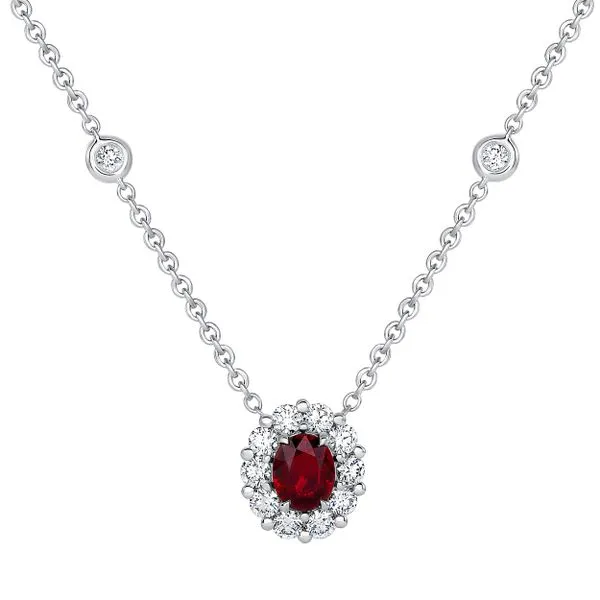 Uneek Precious Collection Halo Ruby Drop Pendant Diamond Source Jewelers Greenwood Village, CO