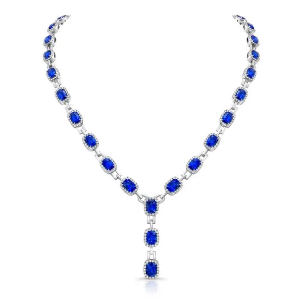 Uneek Precious Collection Cushion Blue Sapphire Lariat Necklace Quest Fine Jewelers Fairfax, VA