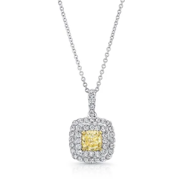 Uneek Natureal Collection Double-Halo Cushion Fancy Yellow Diamond Drop Pendant Diamond Source Jewelers Greenwood Village, CO