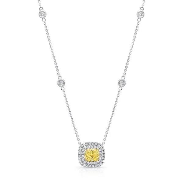 Uneek Natureal Collection Halo Yellow Diamond Drop Necklace Diamond Source Jewelers Greenwood Village, CO