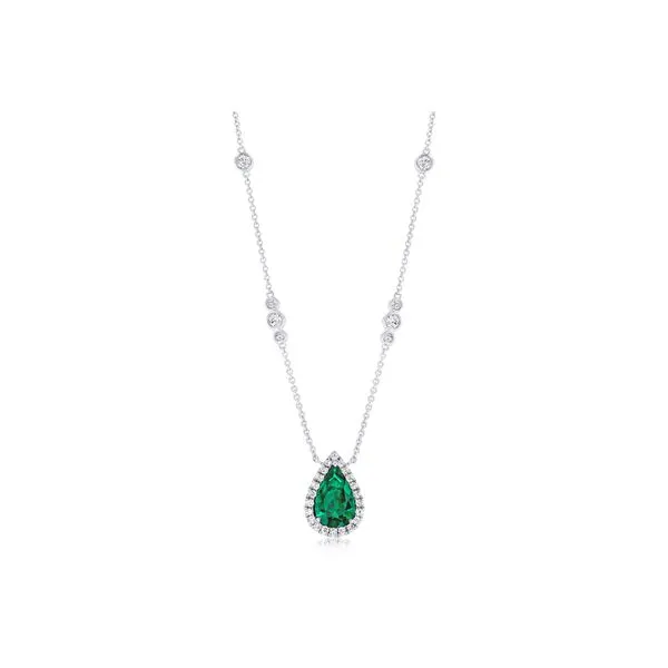 Uneek Precious Collection Halo Pear Emerald Drop Necklace Quest Fine Jewelers Fairfax, VA