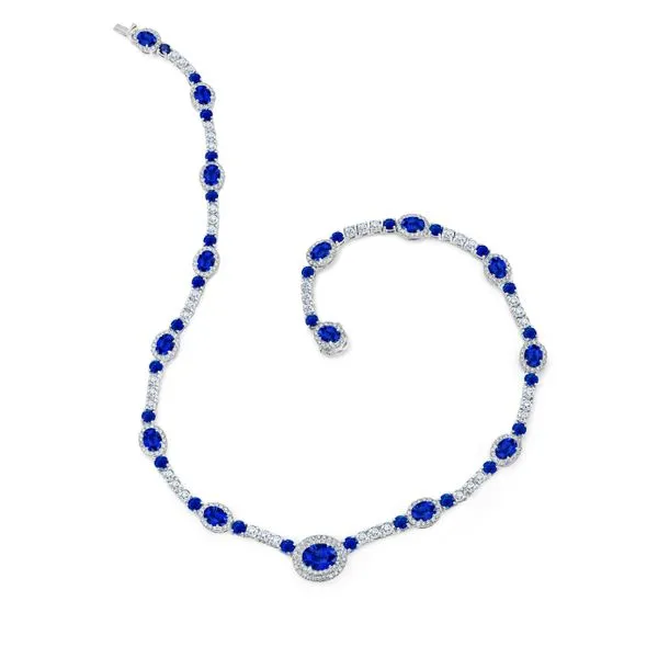 Uneek Precious Collection Oval Blue Sapphire Link Necklace Diamond Source Jewelers Greenwood Village, CO
