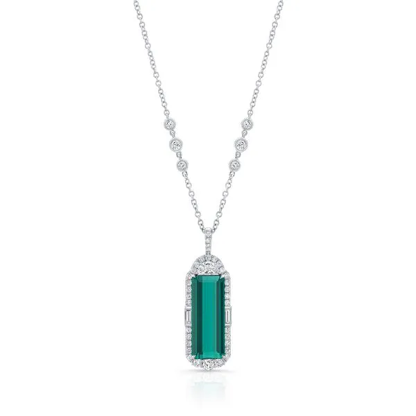 Uneek Precious Collection Halo Emerald Green Tourmaline Drop Pendant Quest Fine Jewelers Fairfax, VA