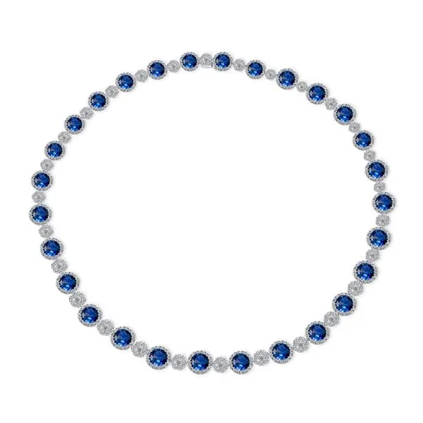 Uneek Precious Collection Round Blue Sapphire Link Necklace Diamond Source Jewelers Greenwood Village, CO