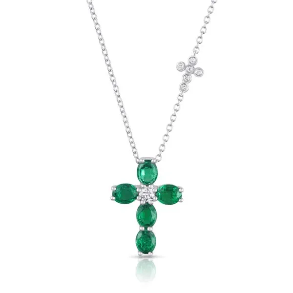 Uneek Precious Collection Cross Oval Emerald Religious Pendant Diamond Source Jewelers Greenwood Village, CO