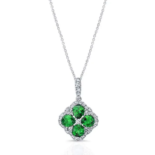 Uneek Precious Collection Floral Oval Emerald Drop Pendant Diamond Source Jewelers Greenwood Village, CO