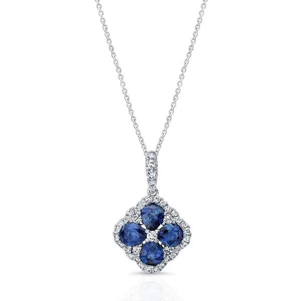 Uneek Precious Collection Floral Oval Blue Sapphire Drop Pendant Diamond Source Jewelers Greenwood Village, CO