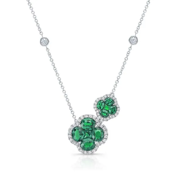 Uneek Precious Collection Floral Oval Emerald Drop Necklace Diamond Source Jewelers Greenwood Village, CO
