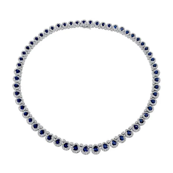 Uneek Precious Collection Pear Blue Sapphire Link Necklace Quest Fine Jewelers Fairfax, VA