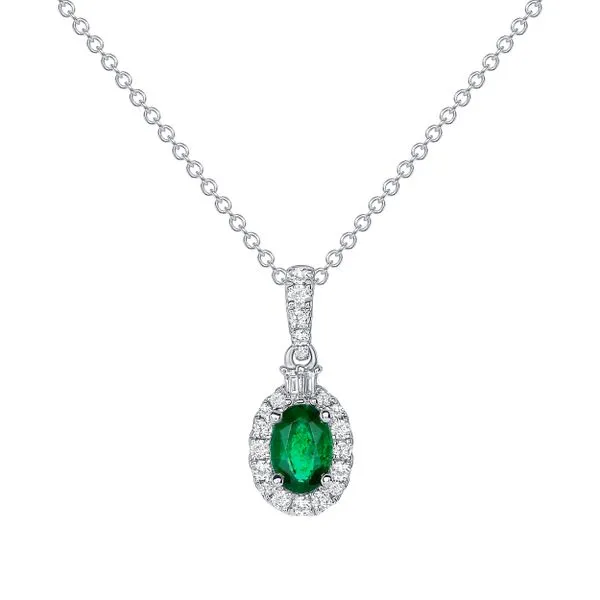 Uneek Precious Collection Halo Oval Emerald Drop Pendant Quest Fine Jewelers Fairfax, VA