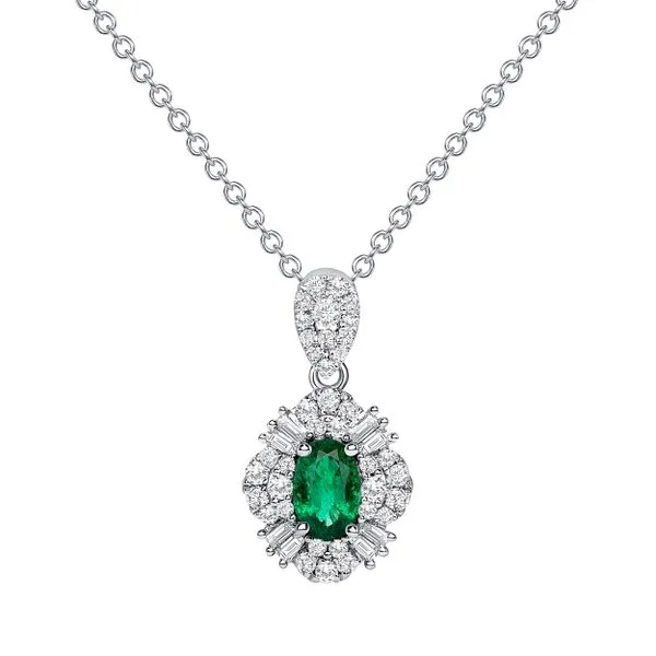 Uneek Precious Collection Halo Oval Emerald Drop Pendant Quest Fine Jewelers Fairfax, VA