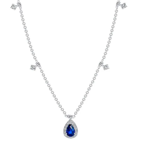 Uneek Precious Collection Pear Blue Sapphire Drop Necklace Quest Fine Jewelers Fairfax, VA