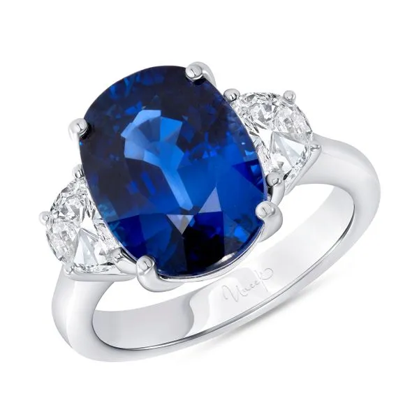 Uneek Precious Collection Three-Stone Oval Blue Sapphire Engagement Ring Diamond Source Jewelers Greenwood Village, CO