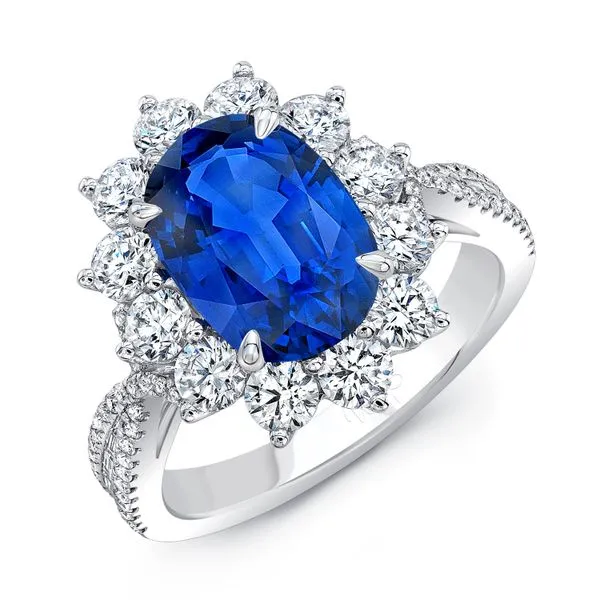 Uneek Precious Collection Halo Oval Blue Sapphire Engagement Ring Quest Fine Jewelers Fairfax, VA