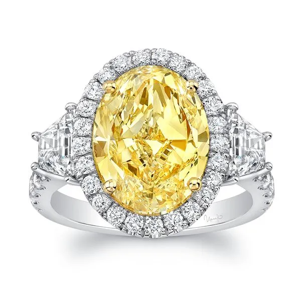 Uneek Natureal Collection 3-Stone-Halo Oval Fancy Yellow Diamond Engagement Ring Quest Fine Jewelers Fairfax, VA