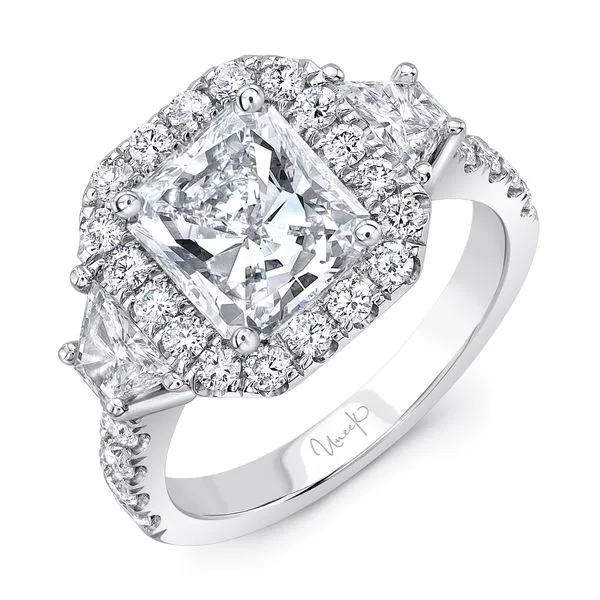 Uneek Signature Collection 3-Stone-Halo Engagement Ring Quest Fine Jewelers Fairfax, VA