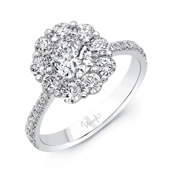 Uneek Petals Collection Halo Cushion Diamond Engagement Ring Diamond Source Jewelers Greenwood Village, CO