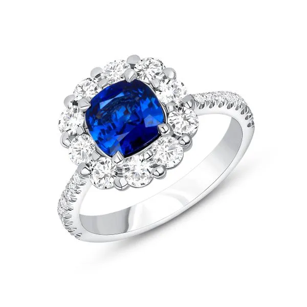 Uneek Precious Collection Halo Cushion Blue Sapphire Engagement Ring Quest Fine Jewelers Fairfax, VA