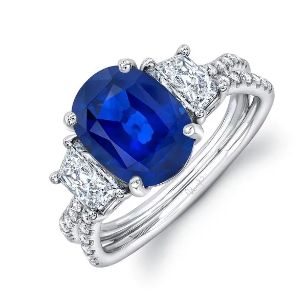 Uneek Precious Collection Three-Stone Oval Blue Sapphire Engagement Ring Quest Fine Jewelers Fairfax, VA