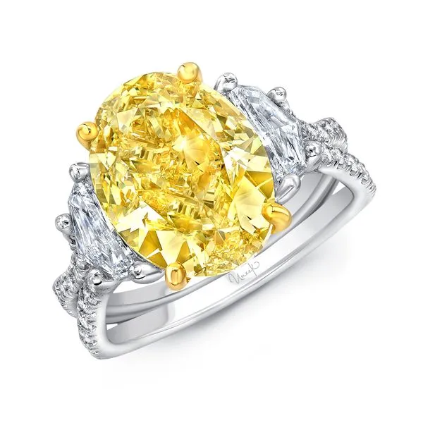 Uneek Natureal Collection Three-Stone Oval Yellow Diamond Engagement Ring Quest Fine Jewelers Fairfax, VA