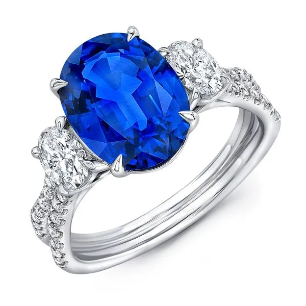 Uneek Precious Collection Three-Stone Oval Blue Sapphire Engagement Ring Quest Fine Jewelers Fairfax, VA