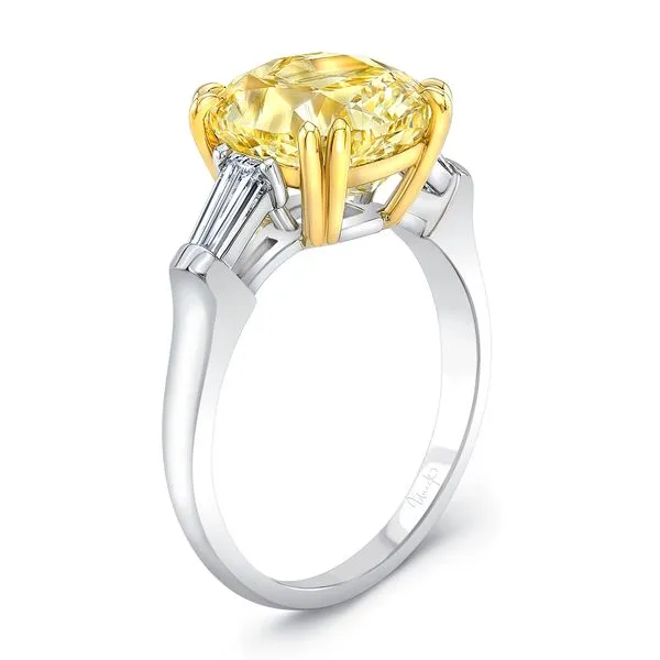 Uneek Natureal Collection Three-Stone Cushion Fancy Yellow Diamond Engagement Ring Diamond Source Jewelers Greenwood Village, CO