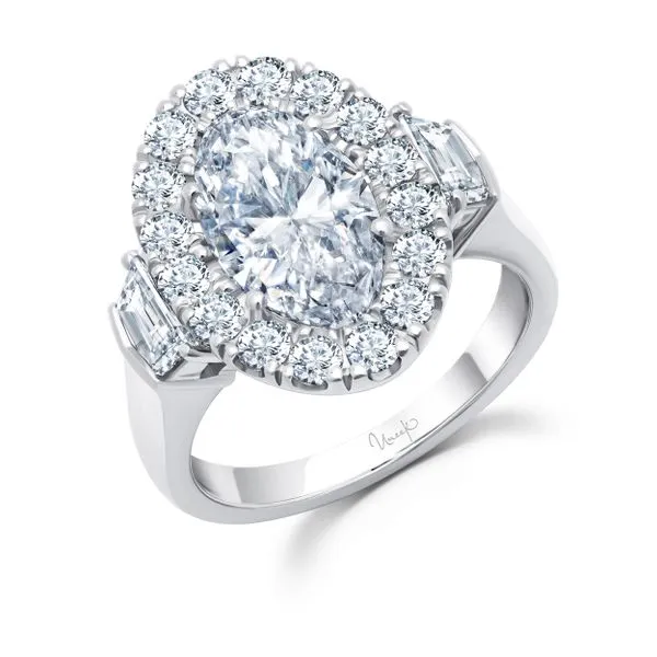 Uneek Signature Collection 3-Stone-Halo Oval Diamond Engagement Ring Quest Fine Jewelers Fairfax, VA