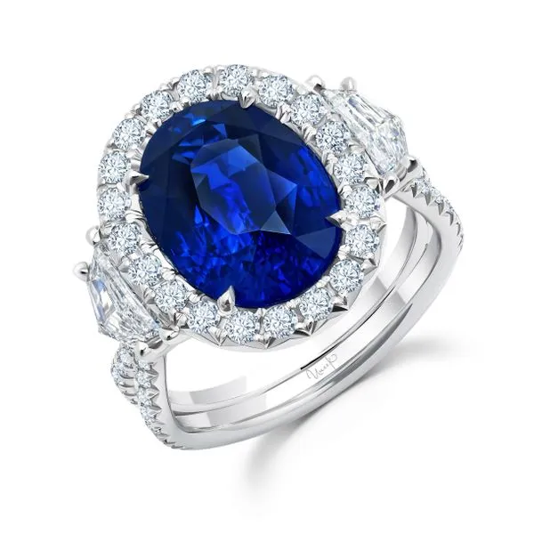 Uneek Precious Collection 3-Stone-Halo Oval Blue Sapphire Engagement Ring Quest Fine Jewelers Fairfax, VA