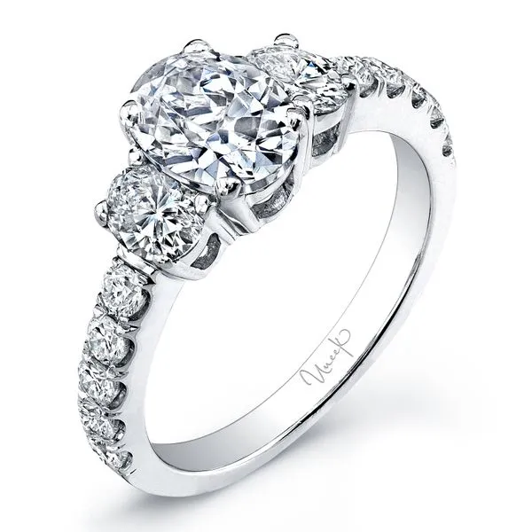 Uneek Timeless Collection Three-Stone Oval Engagement Ring Diamond Source Jewelers Greenwood Village, CO