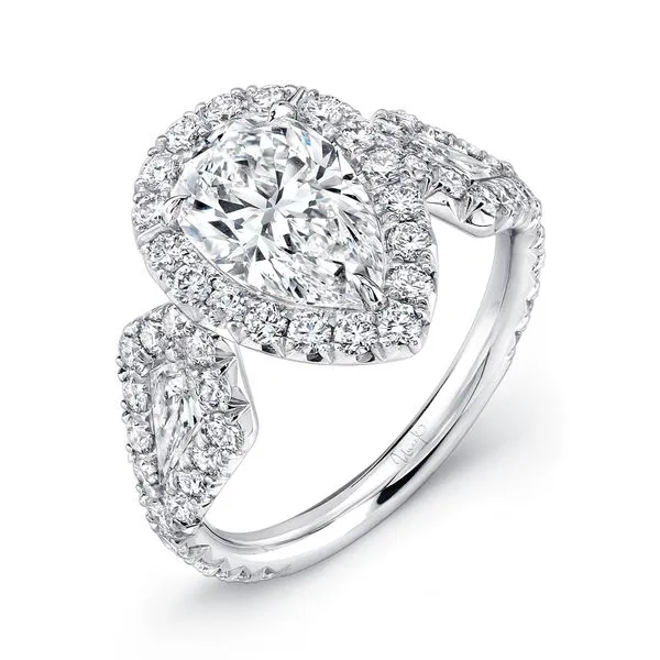 Uneek Signature Collection 3-Stone-Halo Pear Diamond Engagement Ring Diamond Source Jewelers Greenwood Village, CO