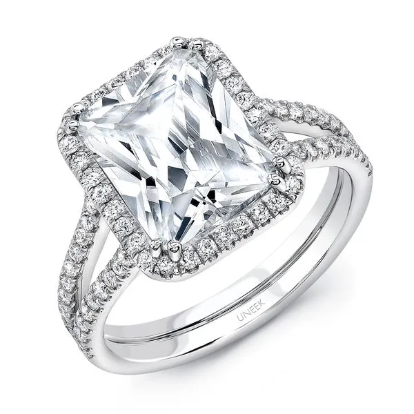 Uneek Signature Collection Halo Emerald Diamond Engagement Ring Diamond Source Jewelers Greenwood Village, CO