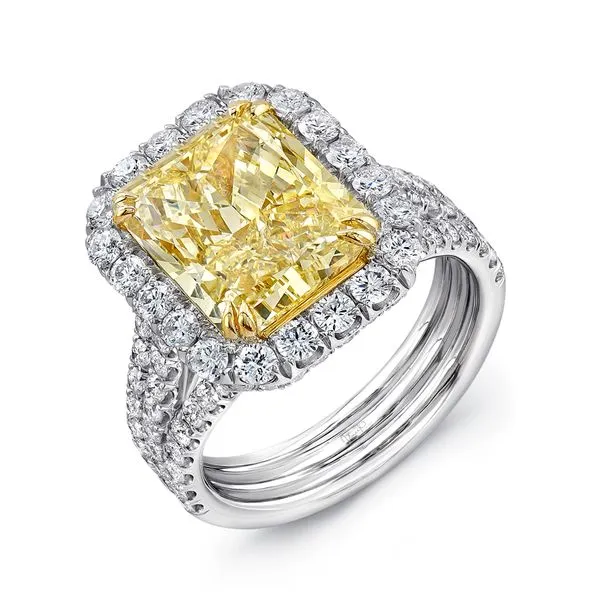 Uneek Natureal Collection Halo Radiant Yellow Diamond Engagement Ring Diamond Source Jewelers Greenwood Village, CO