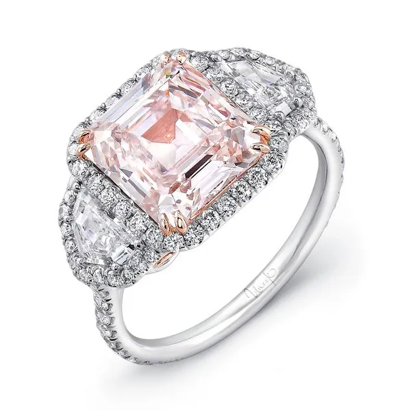 Uneek Natureal Collection 3-Stone-Halo Asscher Light Pink Diamond Engagement Ring Diamond Source Jewelers Greenwood Village, CO