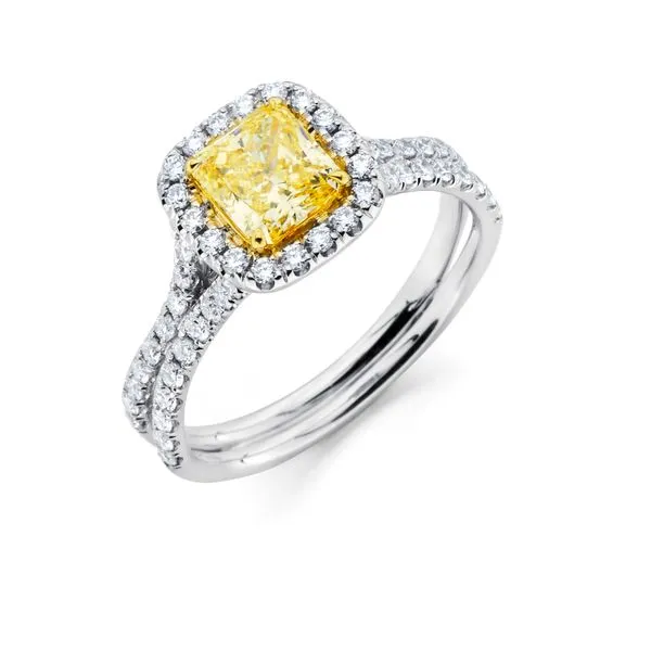 Uneek Natureal Collection Halo Radiant Fancy Yellow Diamond Engagement Ring Diamond Source Jewelers Greenwood Village, CO