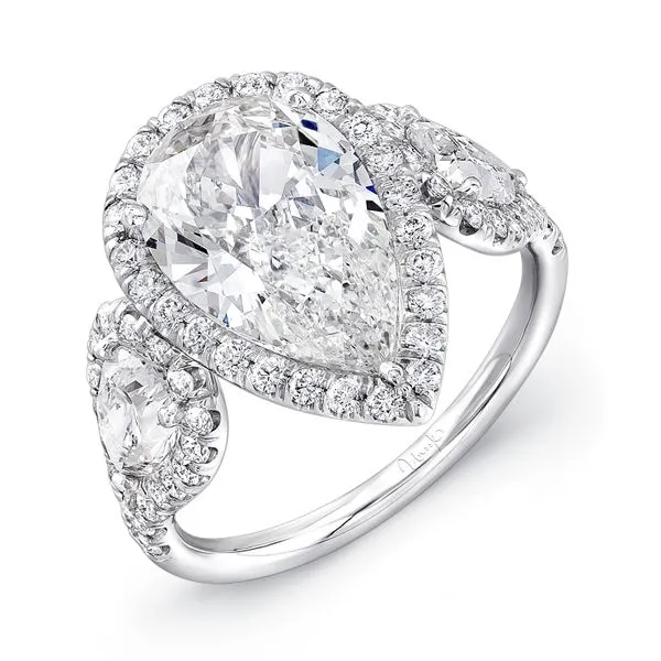 Uneek Signature Collection 3-Stone-Halo Pear Diamond Engagement Ring Diamond Source Jewelers Greenwood Village, CO